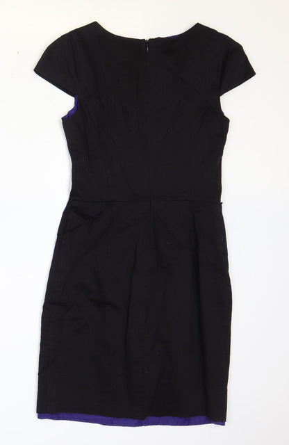 Wallis Womens Black Cotton Pencil Dress Size 10 Scoop Neck Zip