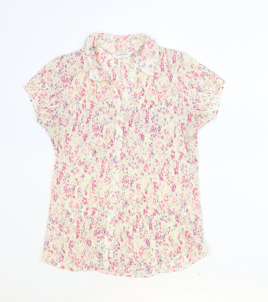 Editions Womens Ivory Geometric Polyester Basic Button-Up Size 10 Collared