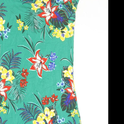 New Look Womens Green Floral Polyester Mini Size 10 Boat Neck Pullover