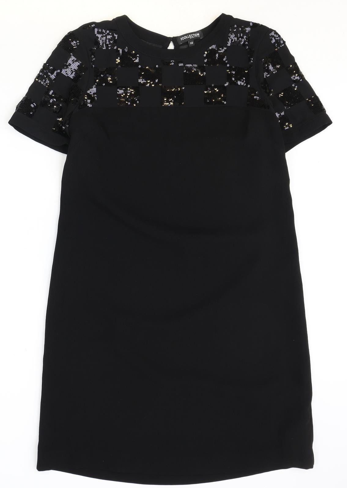 Debenhams Womens Black Polyester A-Line Size 10 Round Neck Button