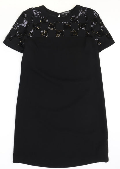 Debenhams Womens Black Polyester A-Line Size 10 Round Neck Button