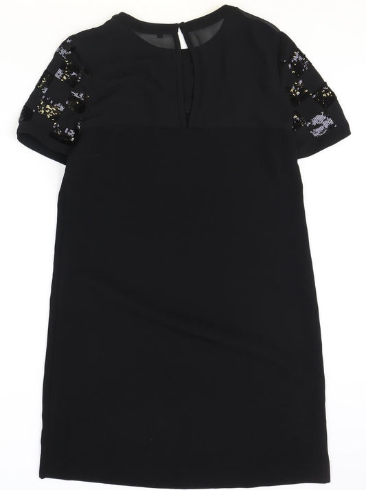 Debenhams Womens Black Polyester A-Line Size 10 Round Neck Button