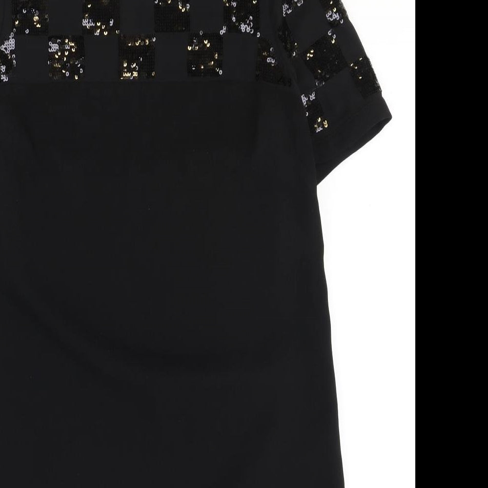 Debenhams Womens Black Polyester A-Line Size 10 Round Neck Button