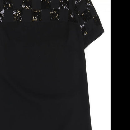 Debenhams Womens Black Polyester A-Line Size 10 Round Neck Button