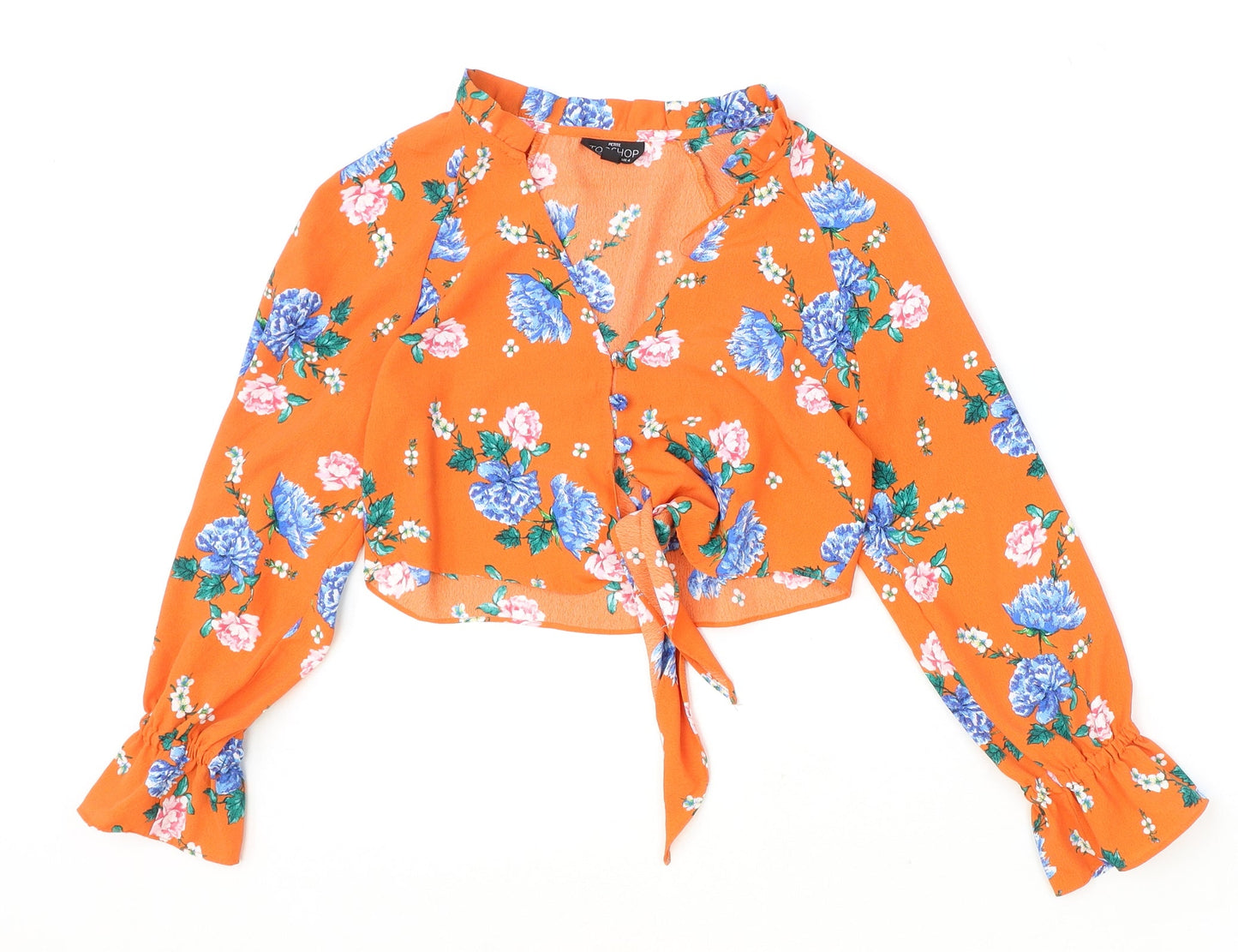 Womens UK Size 4 Topshop Orange Cropped Blouse