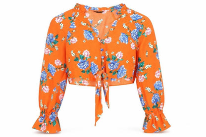 Womens UK Size 4 Topshop Orange Cropped Blouse