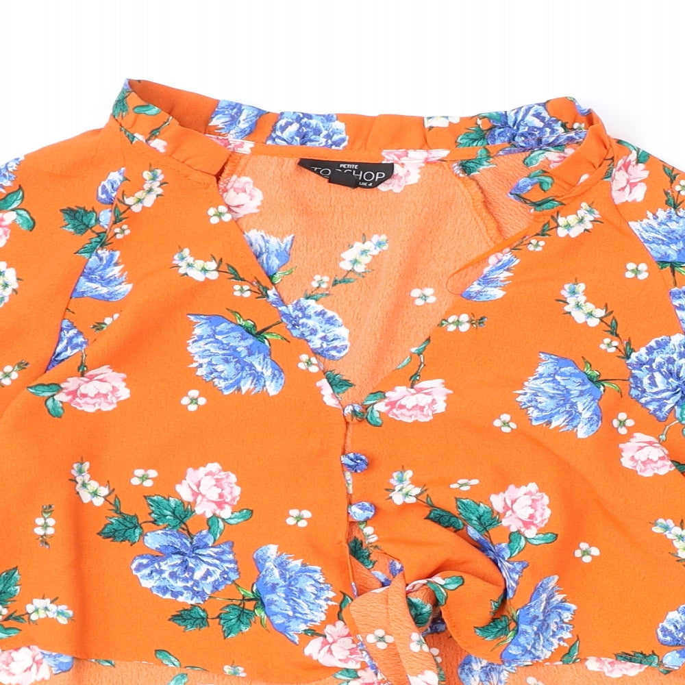 Womens UK Size 4 Topshop Orange Cropped Blouse