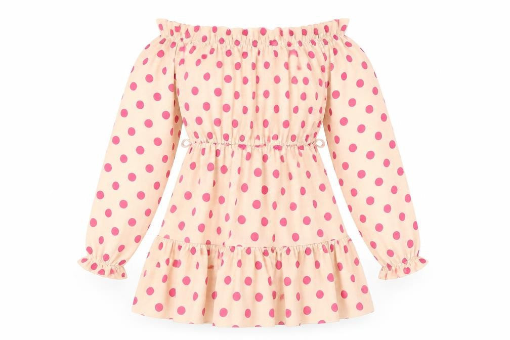PRETTYLITTLETHING Womens Beige Polka Dot Polyester A-Line Size 8 Off the Shoulder Pullover