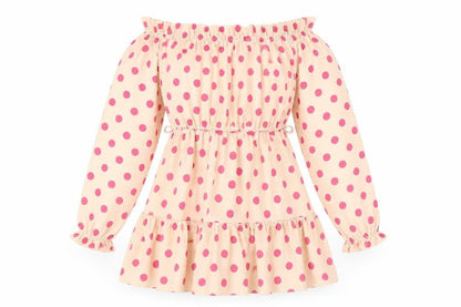PRETTYLITTLETHING Womens Beige Polka Dot Polyester A-Line Size 8 Off the Shoulder Pullover