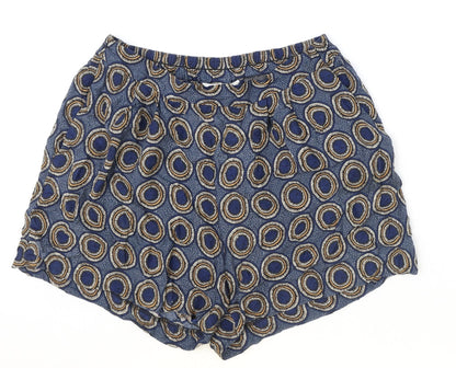 H&M Womens Blue Geometric Viscose Skimmer Shorts Size 10 Regular Pull On