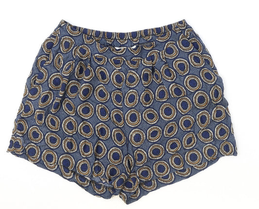 H&M Womens Blue Geometric Viscose Skimmer Shorts Size 10 Regular Pull On