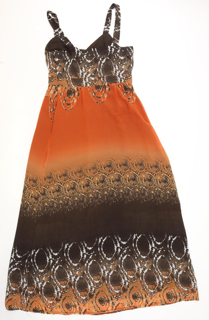 RJR.John Rocha Womens Orange Geometric Polyester Fit & Flare Size 12 V-Neck Zip