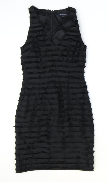French Connection Womens Black Striped Acetate Bodycon Size 6 V-Neck Zip
