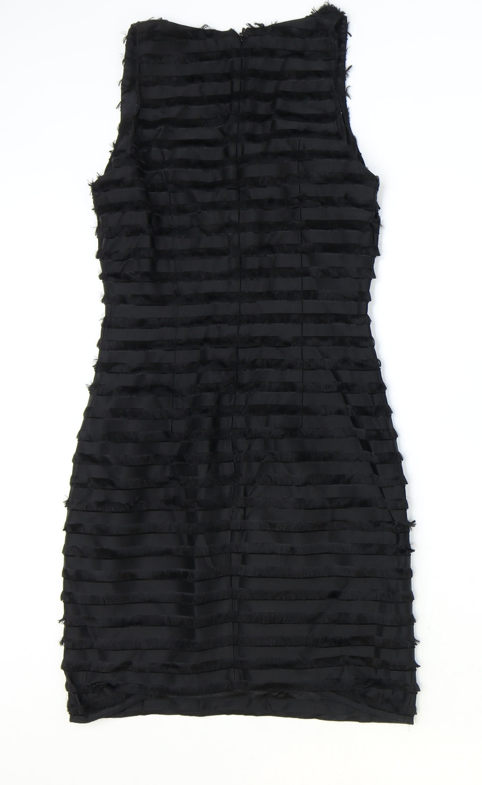 French Connection Womens Black Striped Acetate Bodycon Size 6 V-Neck Zip