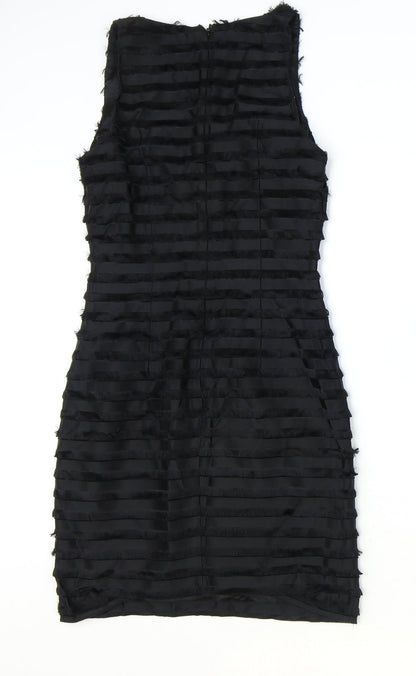 French Connection Womens Black Striped Acetate Bodycon Size 6 V-Neck Zip