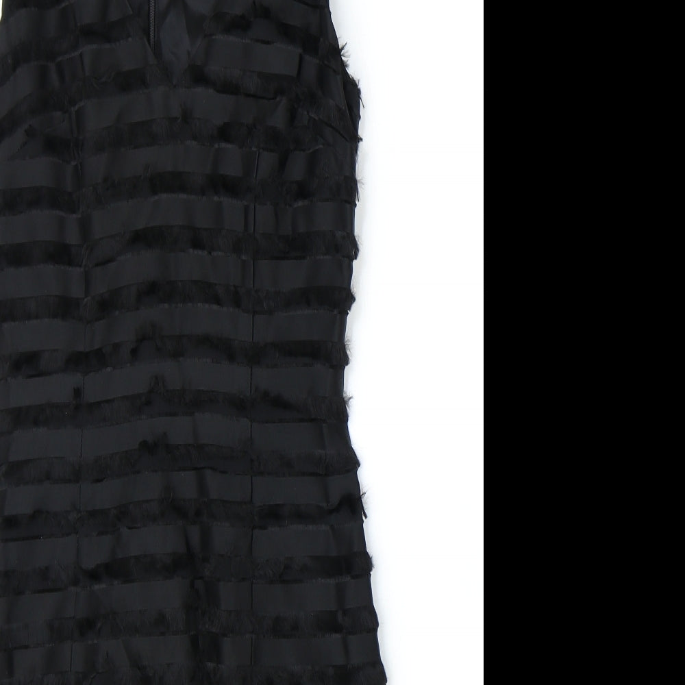 French Connection Womens Black Striped Acetate Bodycon Size 6 V-Neck Zip