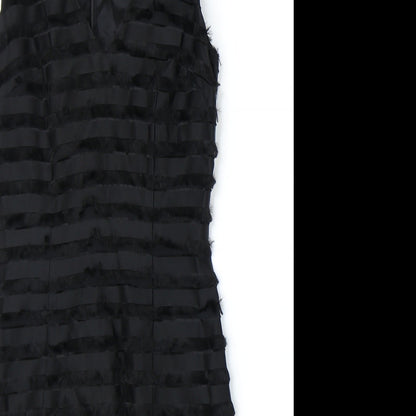 French Connection Womens Black Striped Acetate Bodycon Size 6 V-Neck Zip