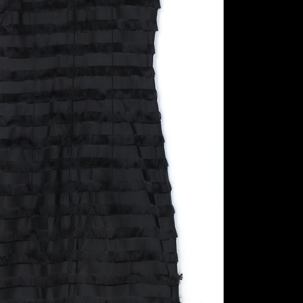 French Connection Womens Black Striped Acetate Bodycon Size 6 V-Neck Zip