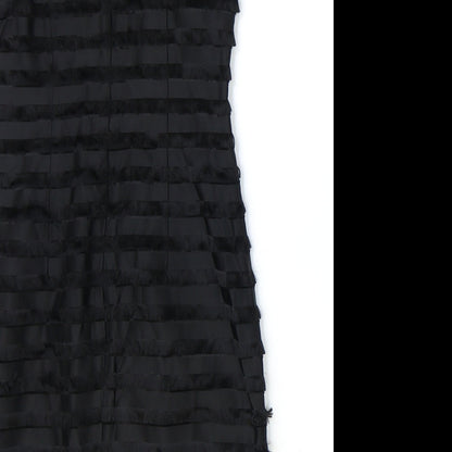 French Connection Womens Black Striped Acetate Bodycon Size 6 V-Neck Zip