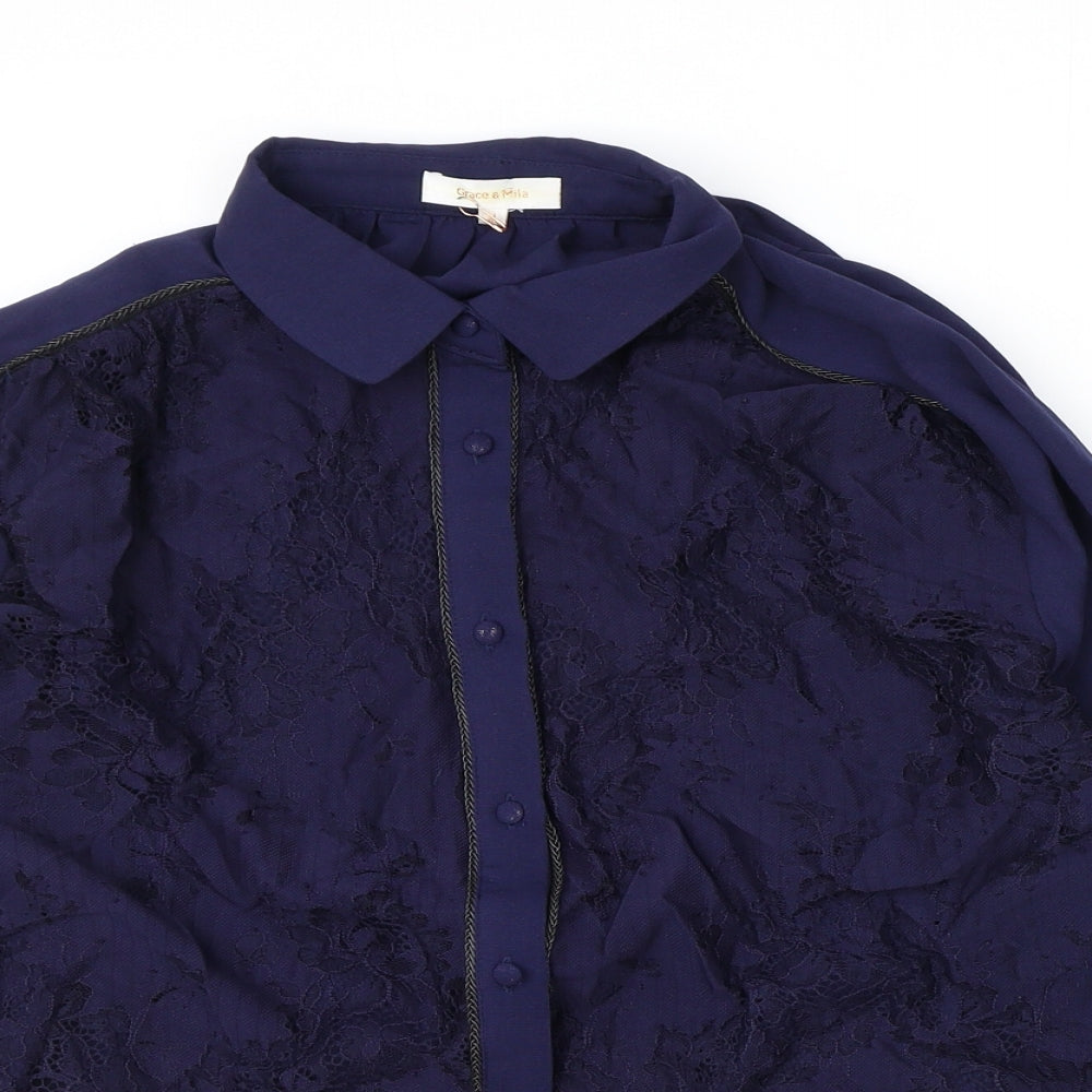 Womens UK Size M Grace & Mila Black Basic Button-Up
