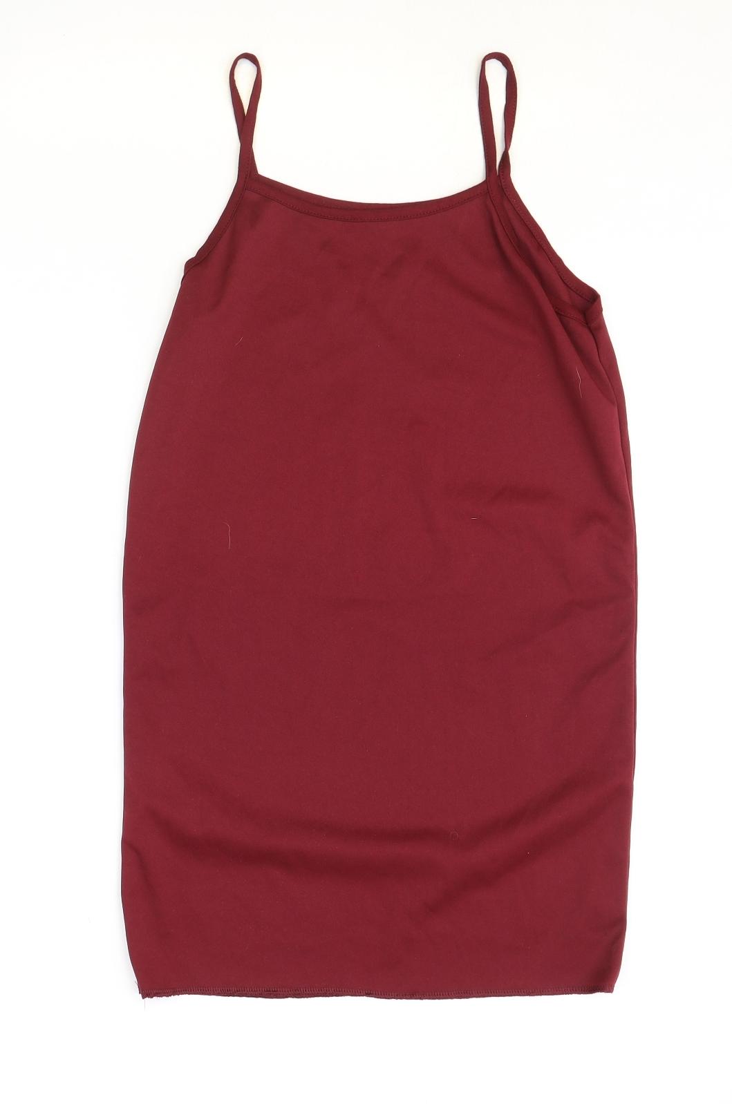 Boohoo Womens Red Polyester Slip Dress Size 4 Scoop Neck Pullover