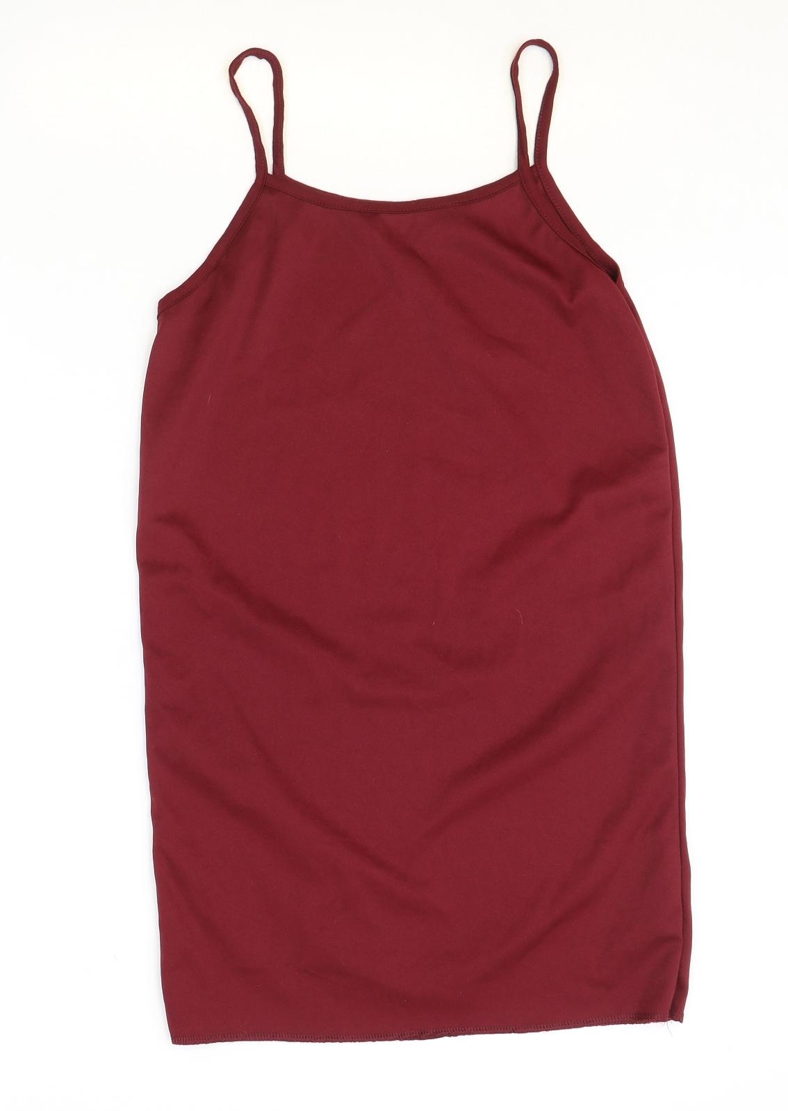 Boohoo Womens Red Polyester Slip Dress Size 4 Scoop Neck Pullover
