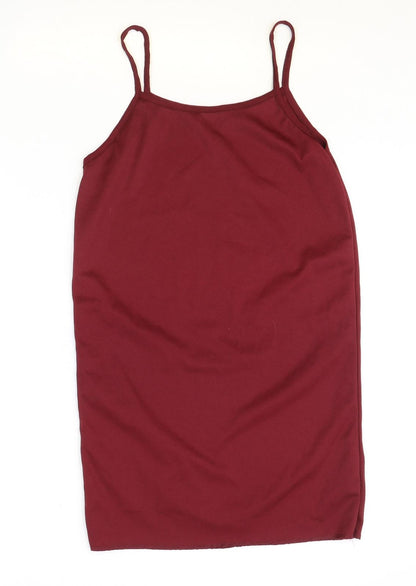 Boohoo Womens Red Polyester Slip Dress Size 4 Scoop Neck Pullover