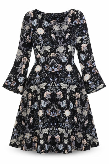 M&Co Womens Black Geometric Polyester Fit & Flare Size 10 Round Neck Zip