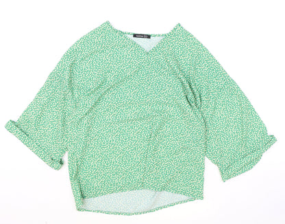 Boohoo Womens Green Floral Polyester Basic Blouse Size 12 V-Neck