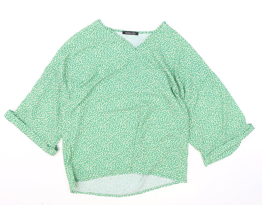 Boohoo Womens Green Floral Polyester Basic Blouse Size 12 V-Neck