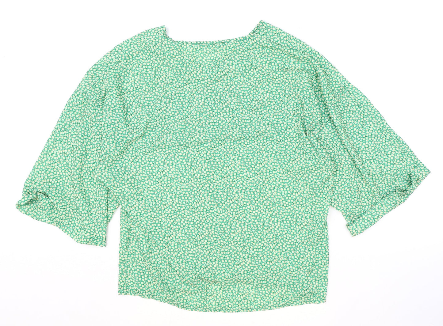 Boohoo Womens Green Floral Polyester Basic Blouse Size 12 V-Neck