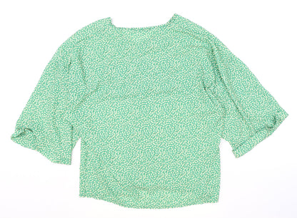 Boohoo Womens Green Floral Polyester Basic Blouse Size 12 V-Neck