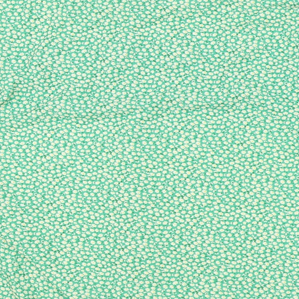 Boohoo Womens Green Floral Polyester Basic Blouse Size 12 V-Neck