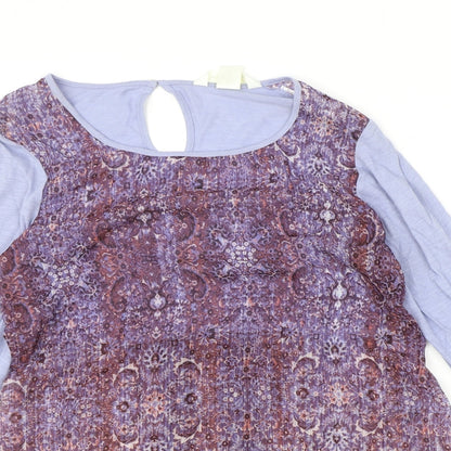 MiracleBody Womens Blue Geometric Polyester Tunic Blouse Size S Round Neck