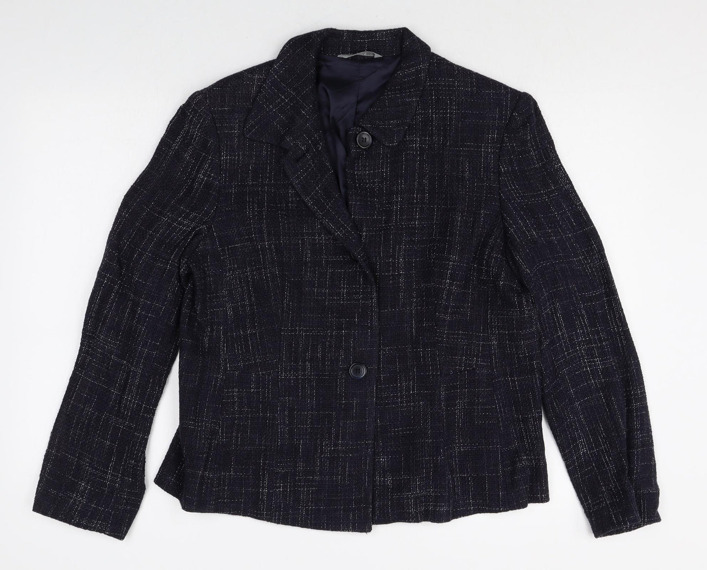 Marks and Spencer Womens Blue Geometric Linen Jacket Blazer Size 14