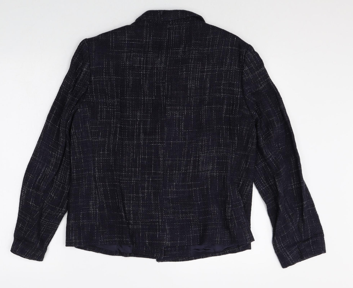 Marks and Spencer Womens Blue Geometric Linen Jacket Blazer Size 14