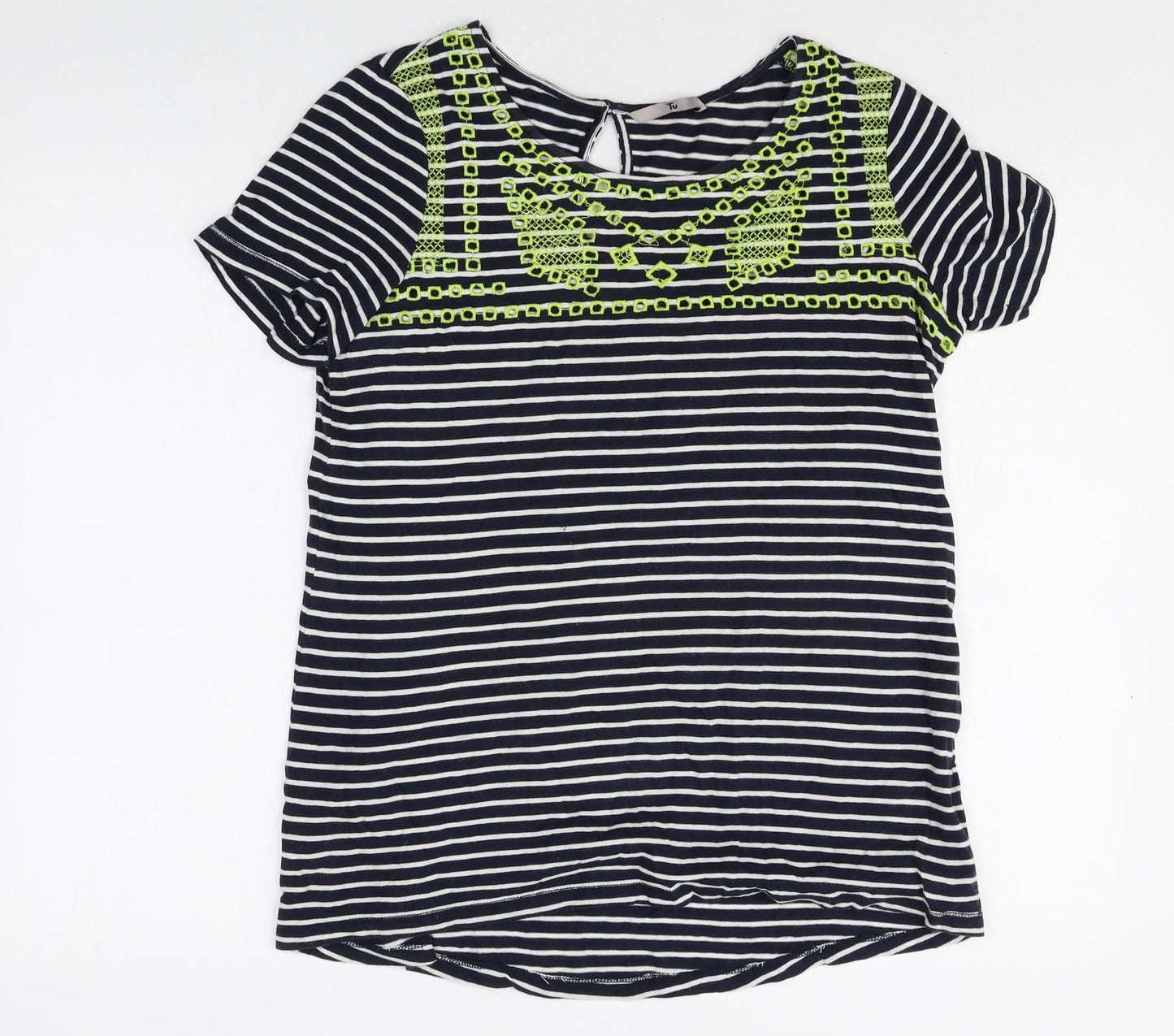 TU Womens Multicoloured Striped 100% Cotton Basic T-Shirt Size 8 Round Neck