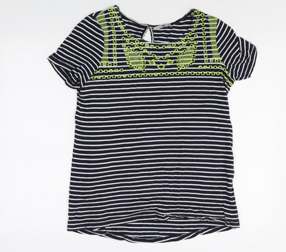 TU Womens Multicoloured Striped 100% Cotton Basic T-Shirt Size 8 Round Neck