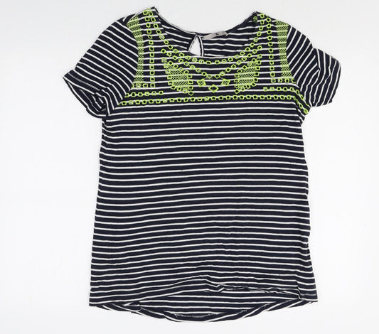 TU Womens Multicoloured Striped 100% Cotton Basic T-Shirt Size 8 Round Neck