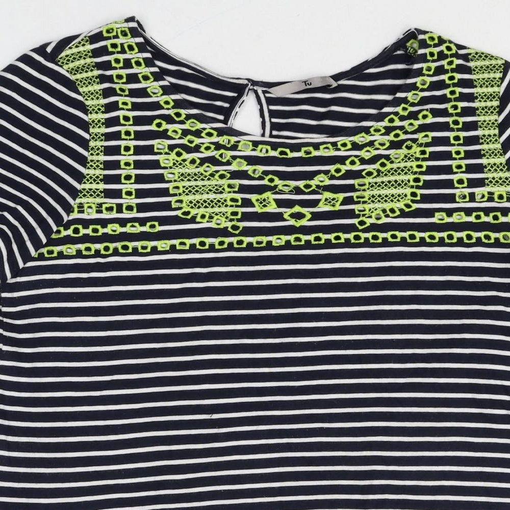 TU Womens Multicoloured Striped 100% Cotton Basic T-Shirt Size 8 Round Neck