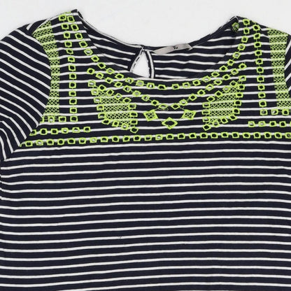 TU Womens Multicoloured Striped 100% Cotton Basic T-Shirt Size 8 Round Neck