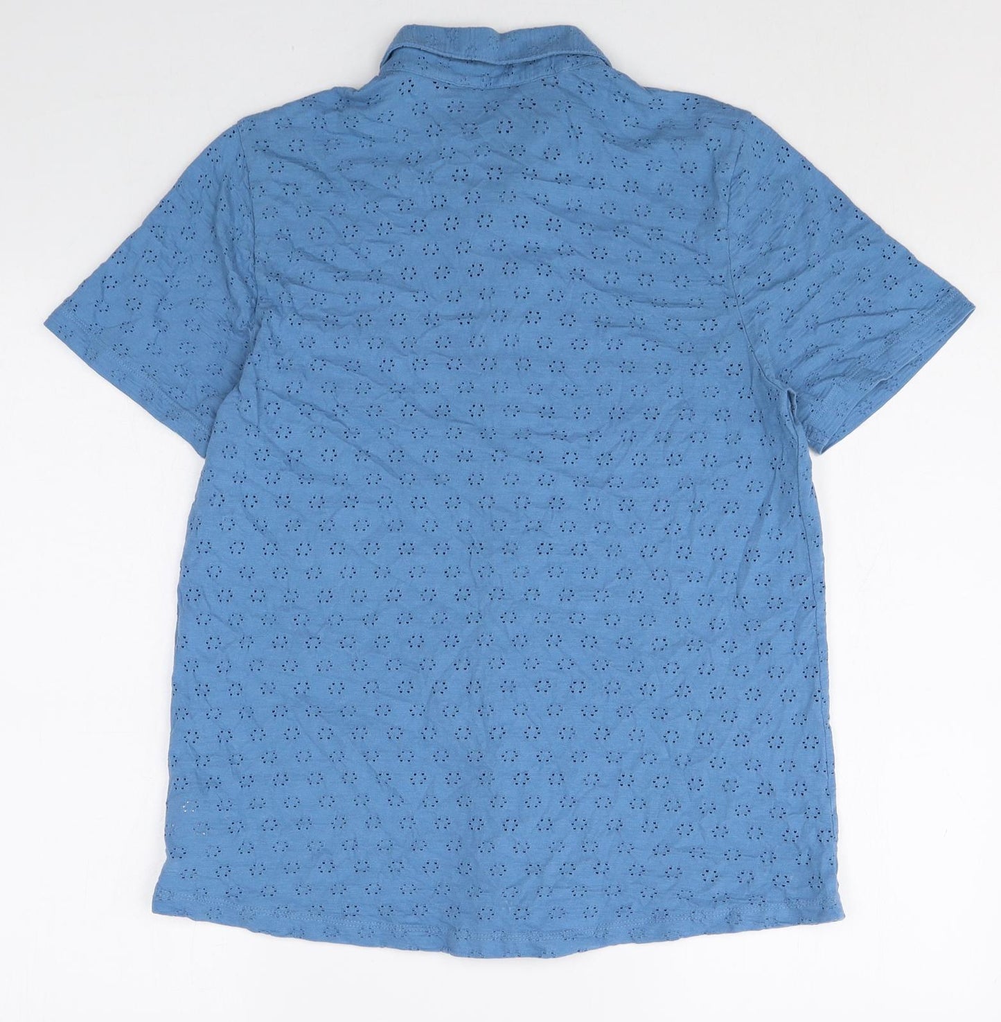 Lands' End Mens Blue Cotton Polo Size S Collared Button