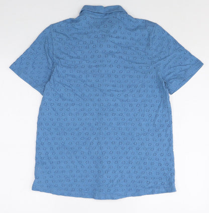 Lands' End Mens Blue Cotton Polo Size S Collared Button