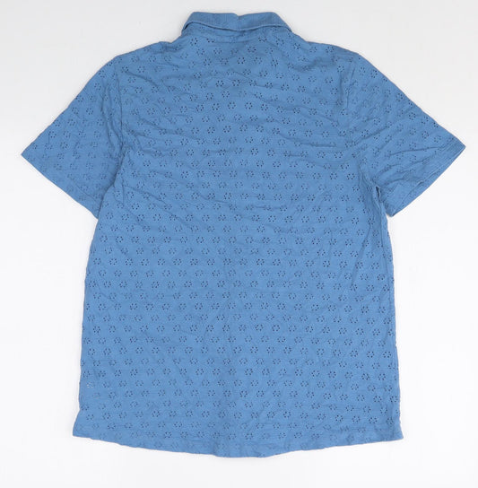 Lands' End Mens Blue Cotton Polo Size S Collared Button