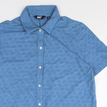 Lands' End Mens Blue Cotton Polo Size S Collared Button