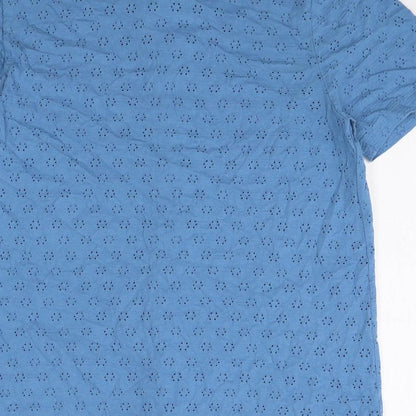 Lands' End Mens Blue Cotton Polo Size S Collared Button