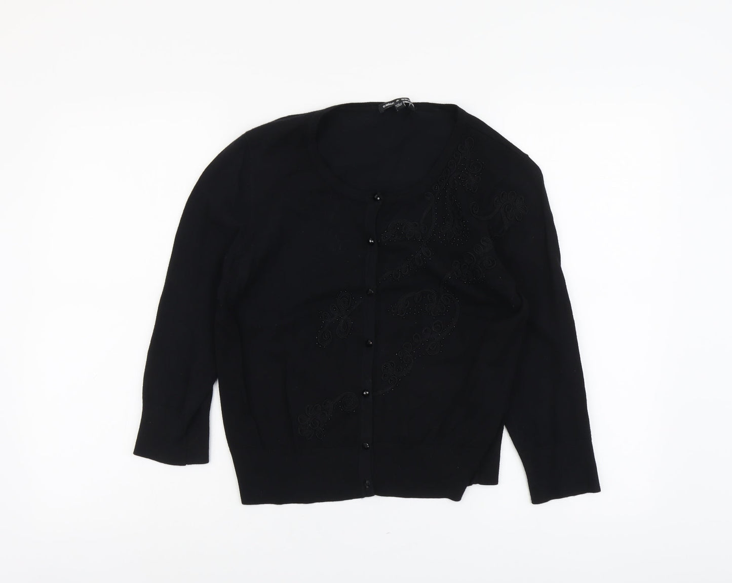 Cable & Gauge Womens Black Round Neck Viscose Cardigan Jumper Size S