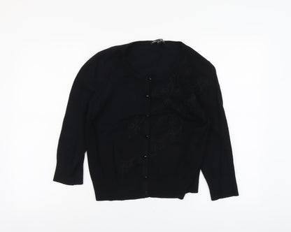 Cable & Gauge Womens Black Round Neck Viscose Cardigan Jumper Size S