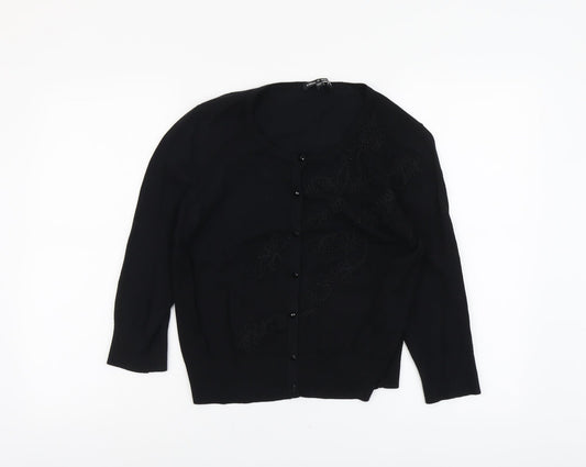 Cable & Gauge Womens Black Round Neck Viscose Cardigan Jumper Size S