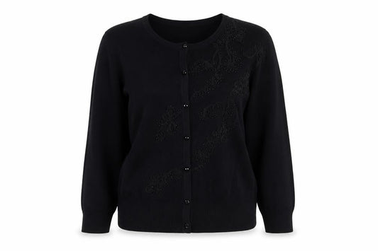 Womens UK Size S Cable & Gauge Black Cardigan Jumper